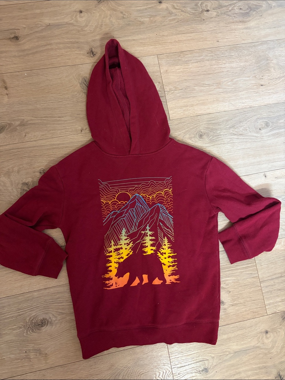 jumping beans Maroon Hoodie with Yellow & Orange Mountain Bear Art